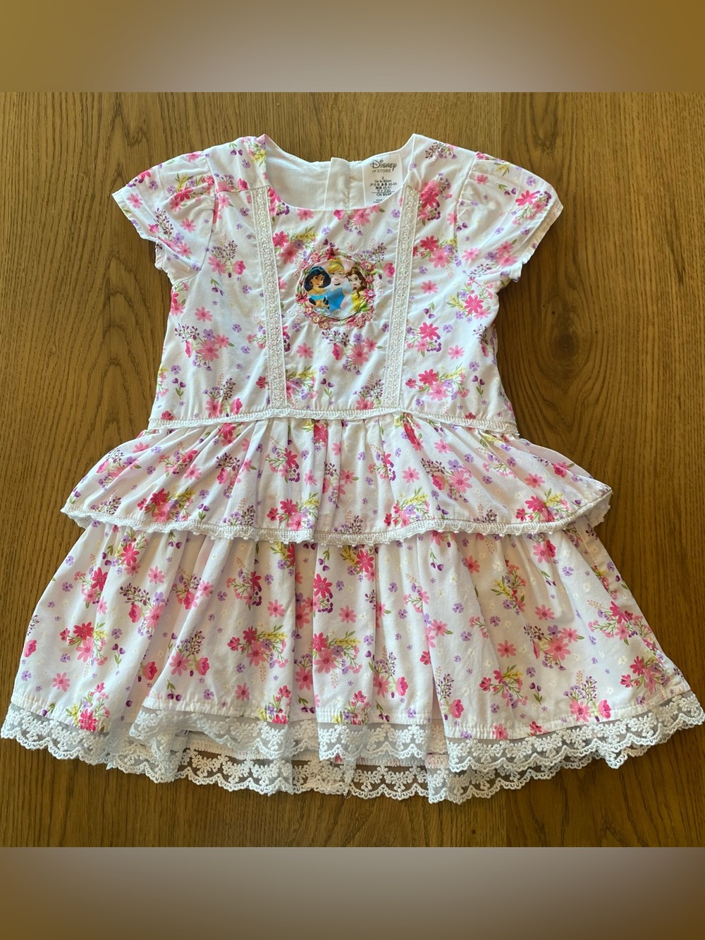 The Disney Store White and Pink Floral Princess Tiered Dress 2T